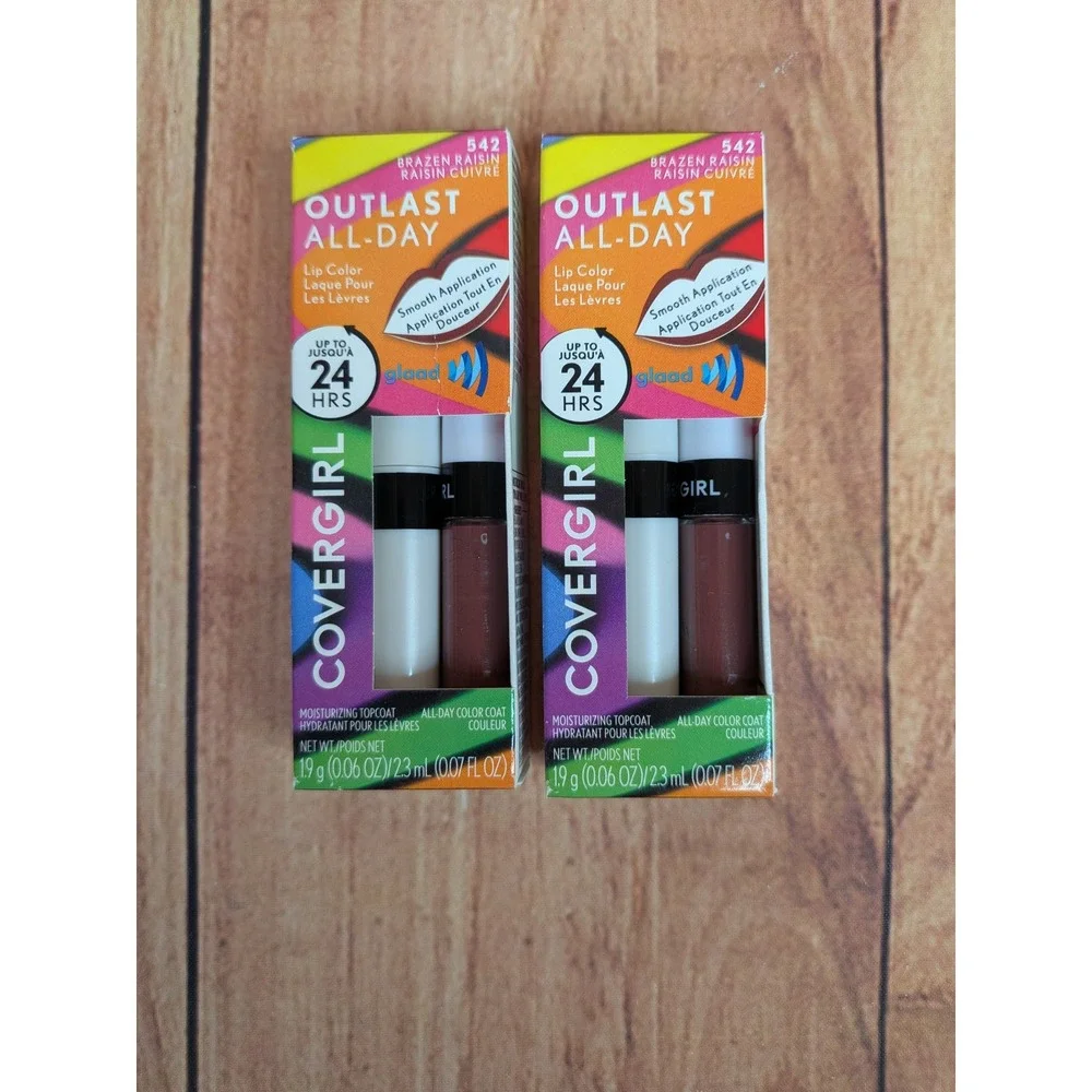 2 Pk Covergirl Outlast All-Day Lip Color 542 Brazen Raisin 24HR Liquid Lipstick